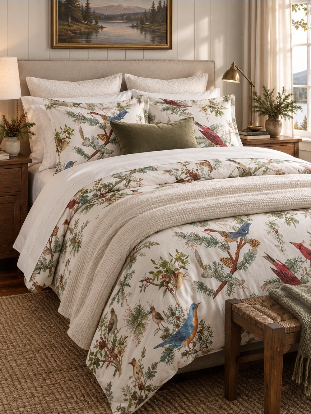 Pottery Barn Winter Fauna Bird Percale Duvet Cover - F/Q Excellent Condition